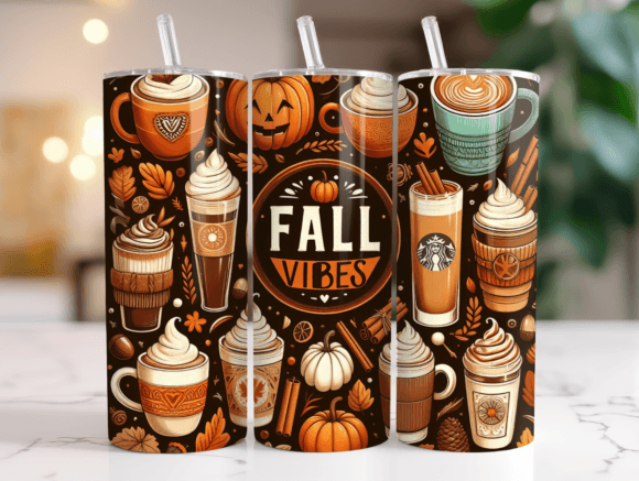 20 Oz Fall Vibes Coffee Tumbler Wrap PNG