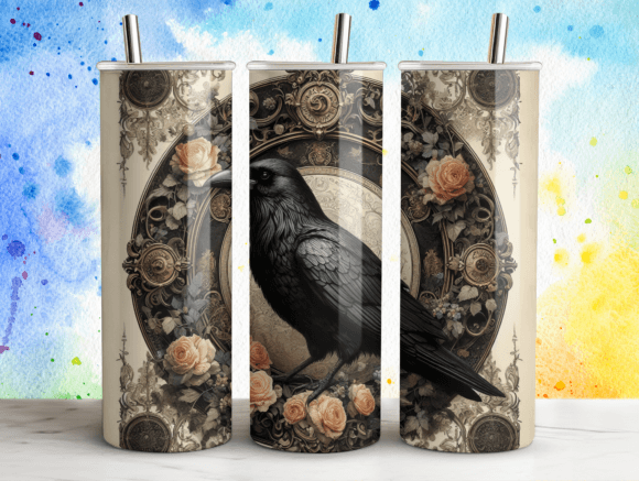 20oz Halloween Raven Roses Tumbler PNG Graphics