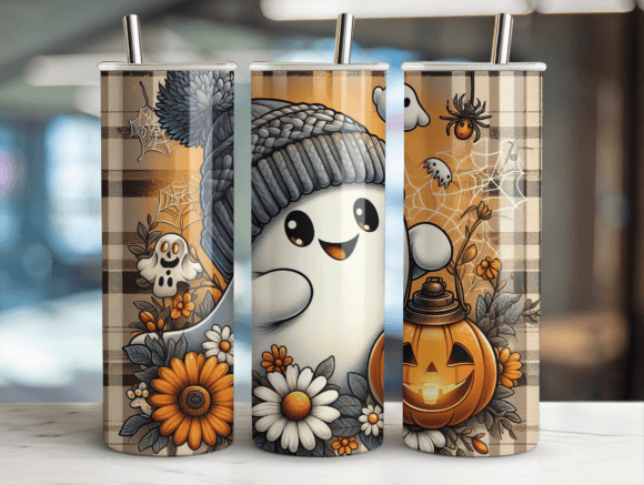 Adorable Boo Ghost Tumbler Wrap PNG Graphics