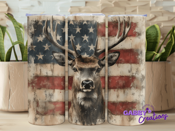American Flag Buck Deer 20oz Tumbler PNG