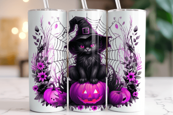 Black Halloween Cat Tumbler Wrap