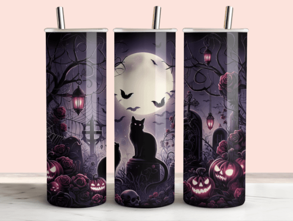 Creepy Black Cats Tumbler Sublimation Graphics