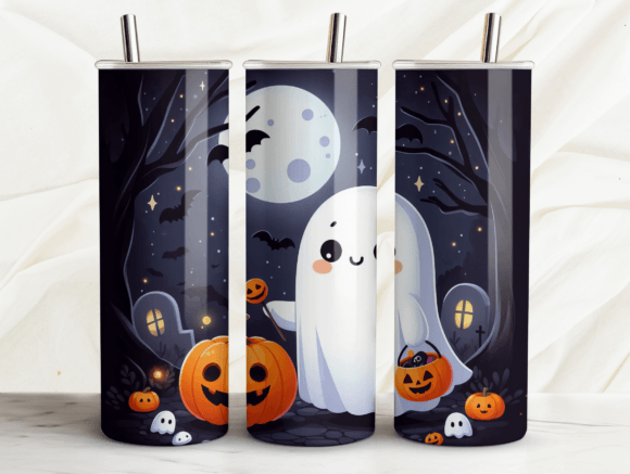 Cute Ghost Halloween Tumbler Wrap PNG Graphics