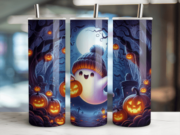 Cute Ghostly Halloween Tumbler Wrap PNG Graphics