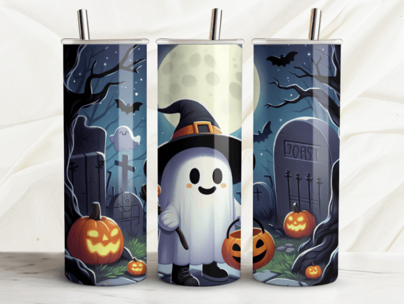 Cute Halloween Ghost Tumbler Wrap PNG Graphics