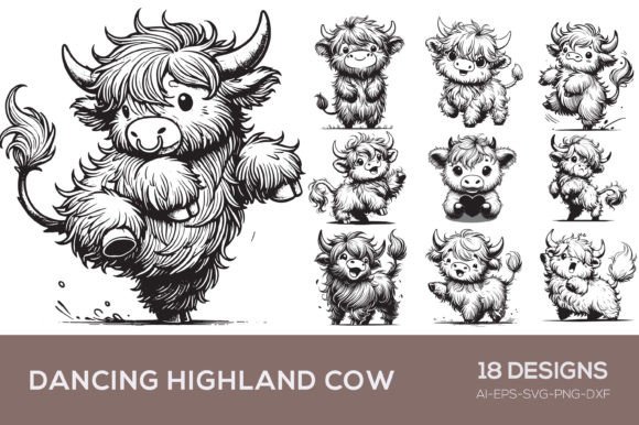 Dancing Highland Cow SVG Bundle: Graphics for Crafts & Charm
