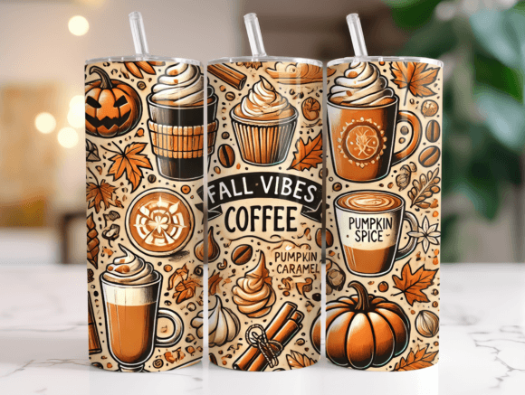 Fall Vibes Coffee 20oz Tumbler Wrap PNG