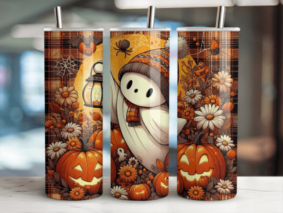 Halloween Cute Ghost Tumbler Wrap PNG: Graphics for Tumbler Wraps