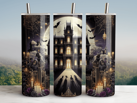 Halloween Mansion Glam Tumbler 20oz Wrap Graphics