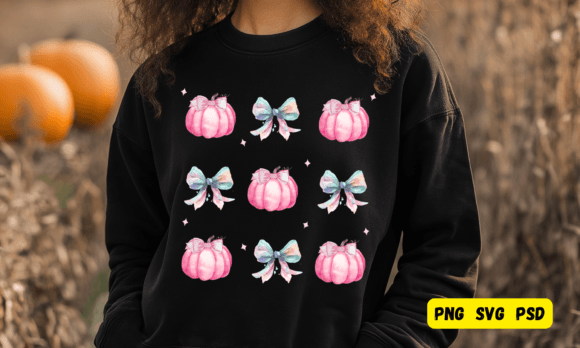 Halloween Pink Pumpkin Cute Bow Graphics & Illustrations