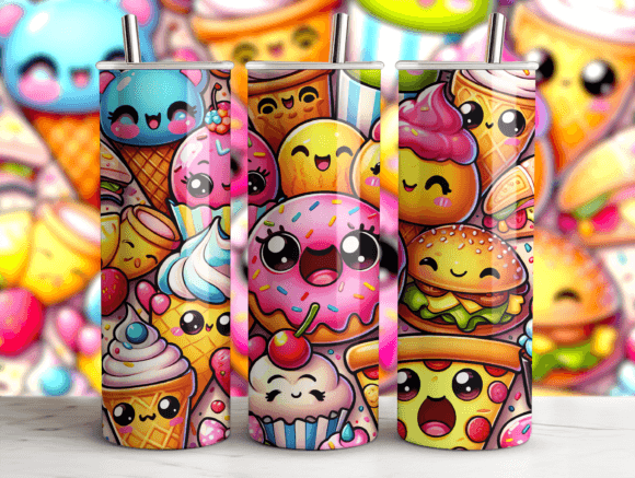 Kawaii Food Pattern Tumbler 20oz Wrap Graphics