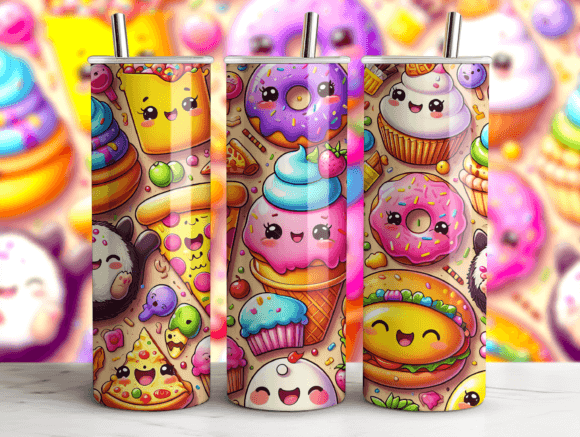 Kawaii Food Pattern Tumbler Art Design: Graphics & Tumbler Wraps