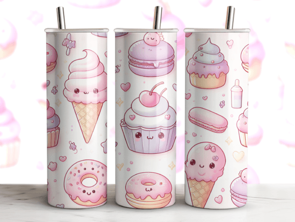 Kawaii Food Pattern Tumbler Wraps & Graphics