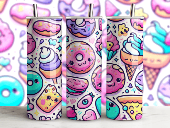 Kawaii Food Tumbler Wrap Sublimation PNG: Graphics for Playful Tumbler Wraps