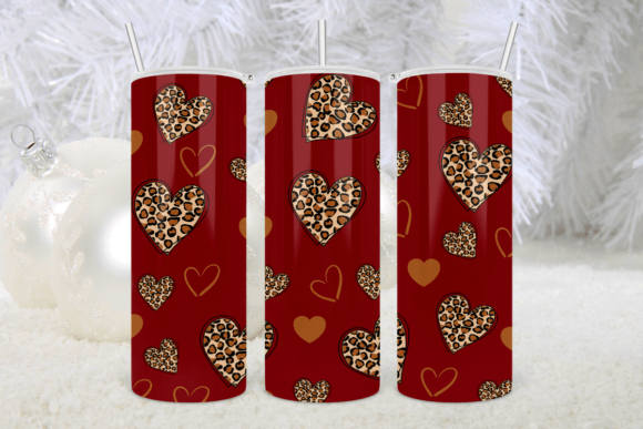 Leopard Hearts Valentine Tumbler Red Graphics & Print Templates