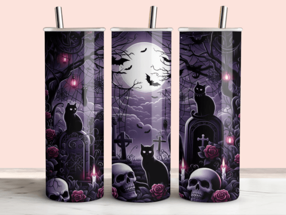 Mystic Halloween Black Cat Tumbler PNG
