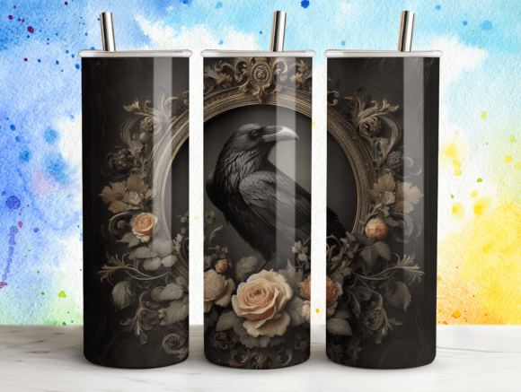 Mystic Raven and Roses Tumbler Wrap PNG