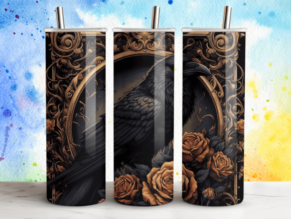 Raven and Roses Gothic 20oz Tumbler Wrap Graphics