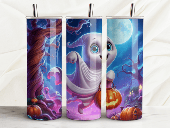 Spooky Ghost Tumbler Wrap for Halloween Graphics