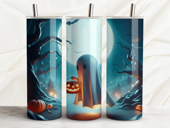 Spooky Halloween Ghost Tumbler Wrap PNG Graphics
