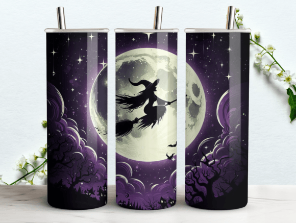 Spooky Witchy Moonlit Tumbler PNG Wrap Graphics