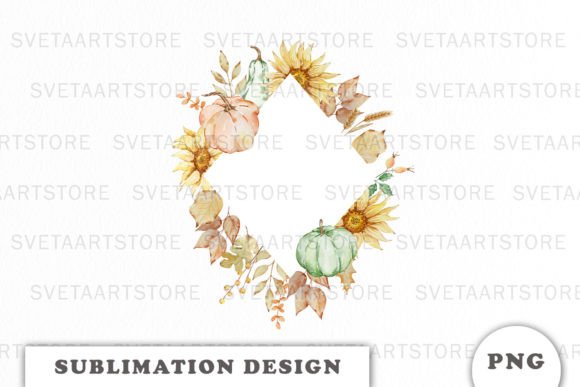 Watercolor Autumn Pumpkins Frame PNG: Graphics & Illustrations
