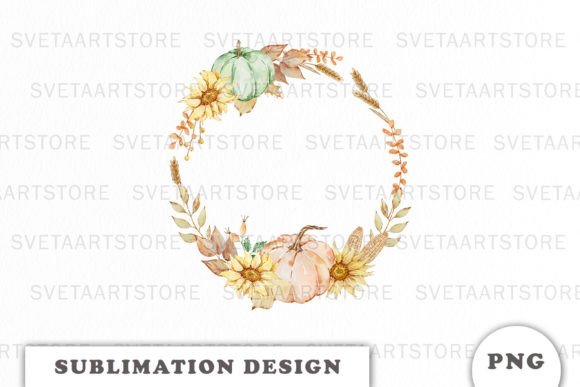 Watercolor Autumn Pumpkins Wreath PNG