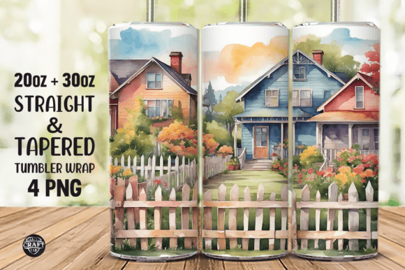 Watercolor Fences Tumbler Wrap 20oz PNG Graphics